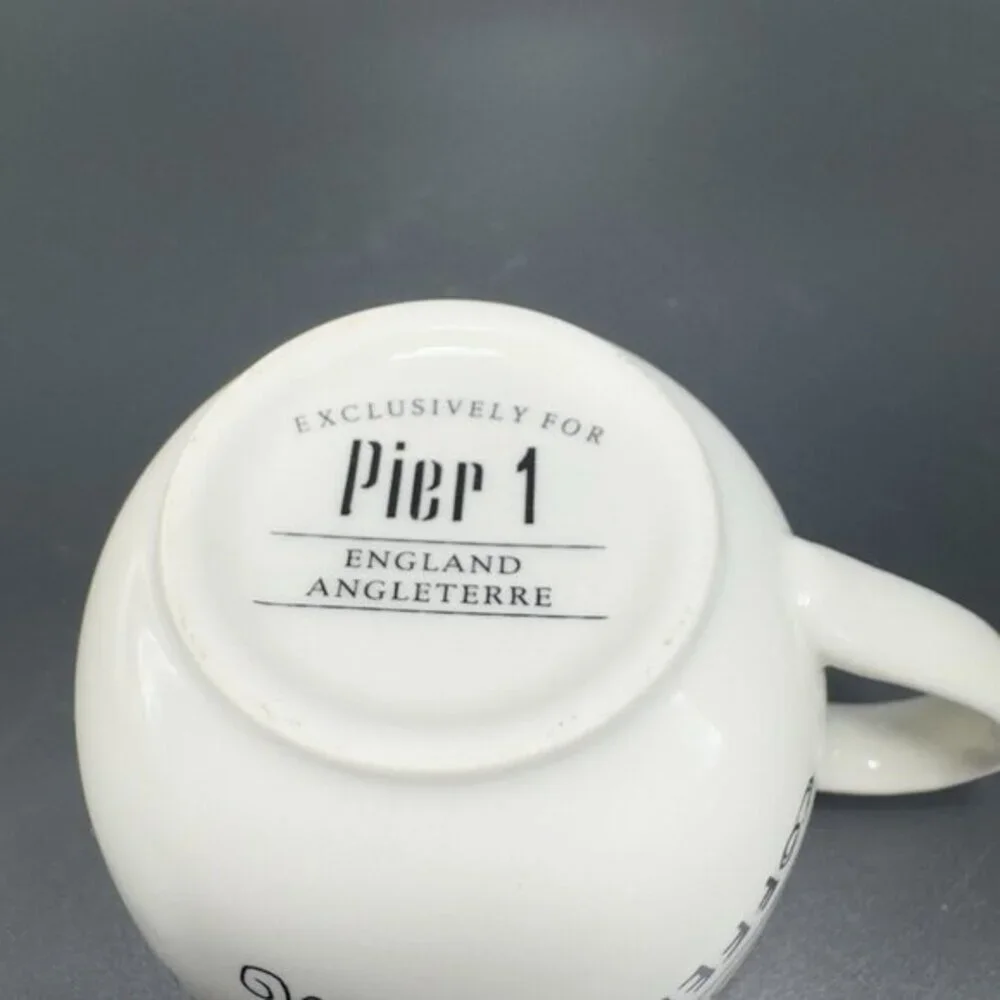 Pier 1 ENGLAND ANGLETERRE Ceramic‎ Teacup And Saucer Set Vino Coffee Black White